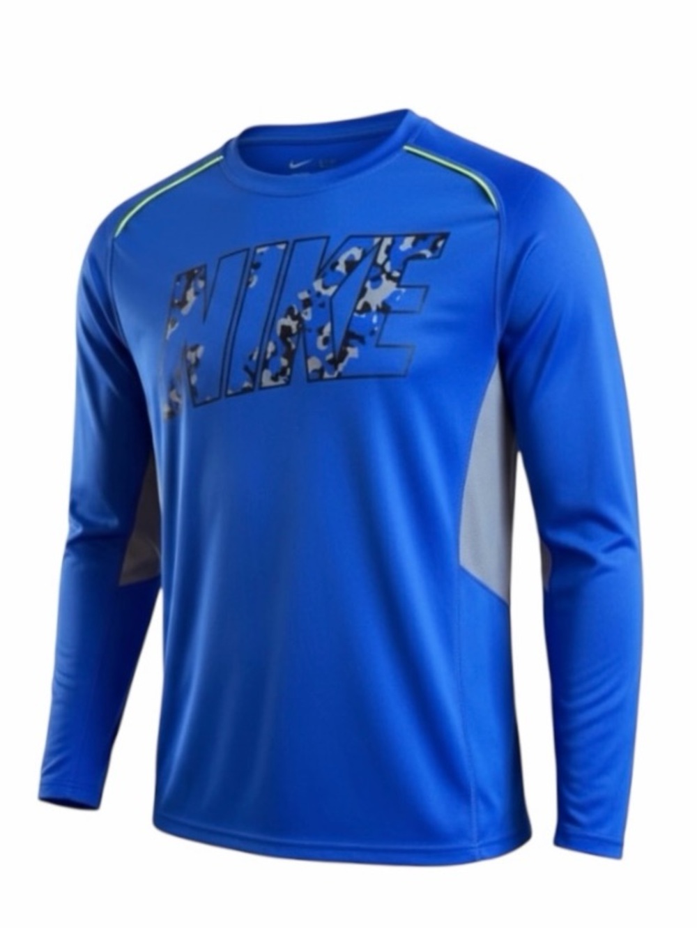 Nike GFX Legacy Blue Crewneck Graphic Logo Print Dri Fit Long Sleeve Tee Size XL